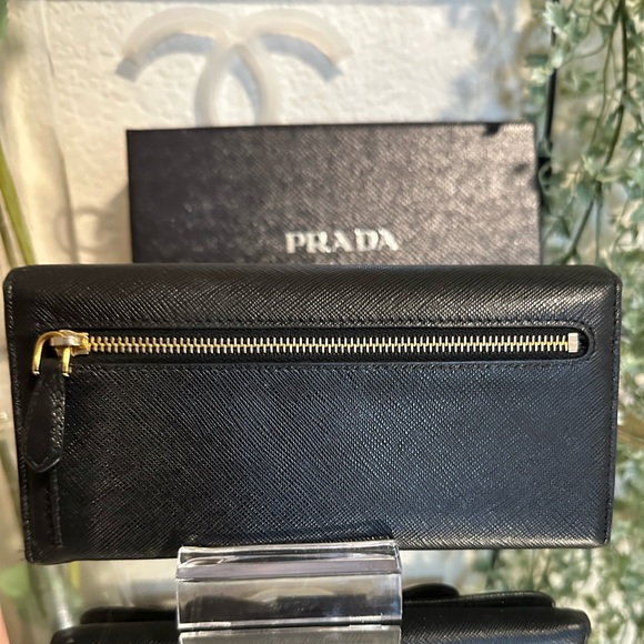 Prada ribbon long saffiano black continental bow wallet with Prada box - Picture 12 of 16